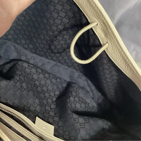 GUCCI Cream Calf Skin Leather Drawstring Hobo Shoulder Bag 109147 - Picture 12 of 14